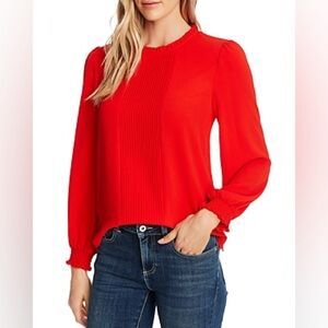 CECE Pintucked Long-sleeve Blouse In Candy Apple